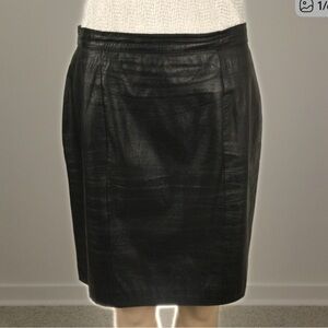 👛 (ANY 2/$30) Vintage MIDWAY Genuine Leather Lined Black Pencil Skirt